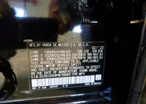 2023 Honda Hr-V Sport z USA, uszkodzony, nr VIN 3CZRZ2H58PM736064